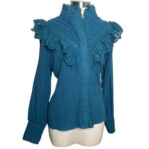 NWT Hyacinth House Teal Blue Eyelet Tatum Blouse